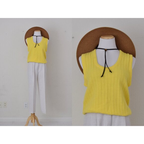 Vintage 70s Yellow Acrylic‎ Knit Vest - Picture 1 of 10